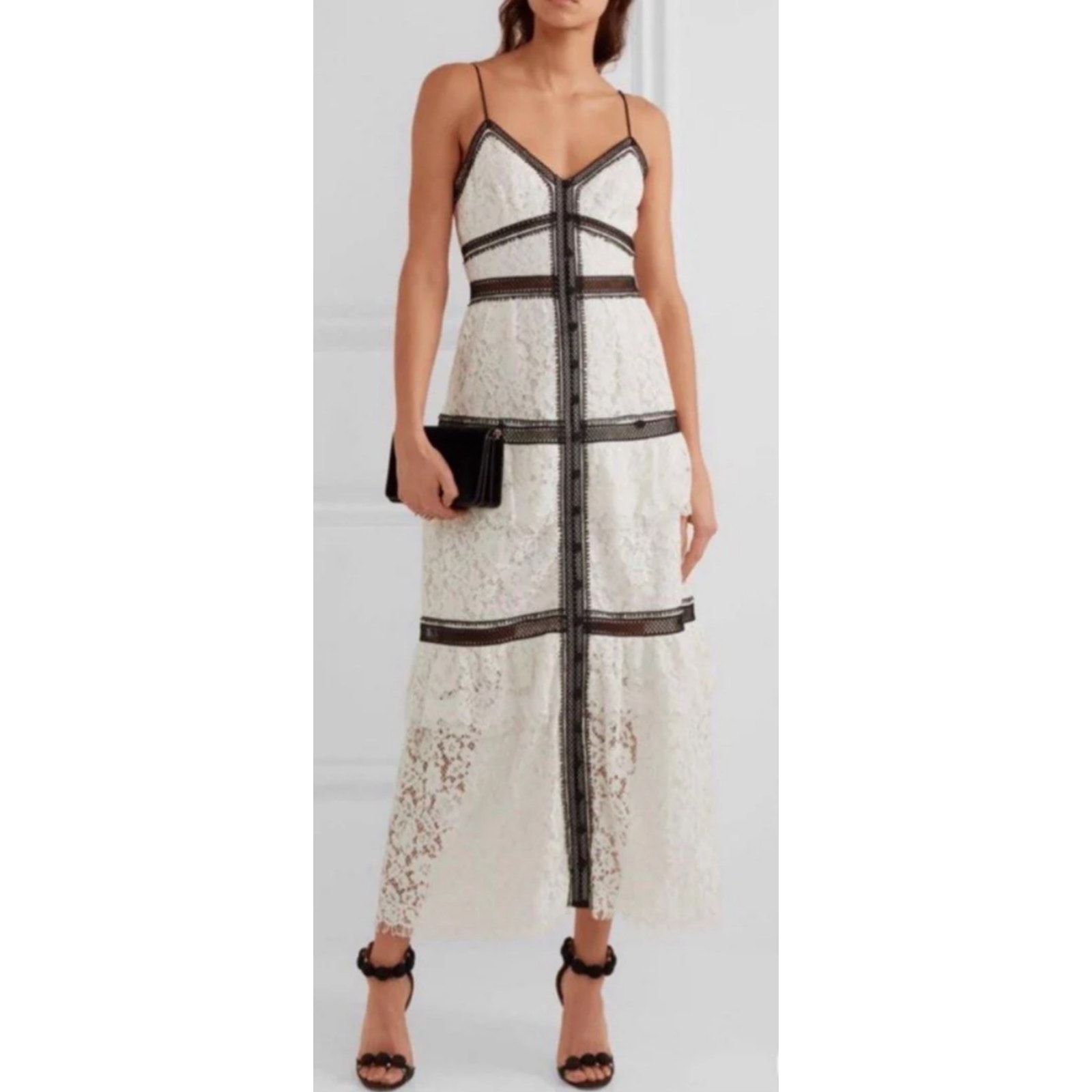 Self-Portrait Lace Trim Maxi Dress White Approx Size 6